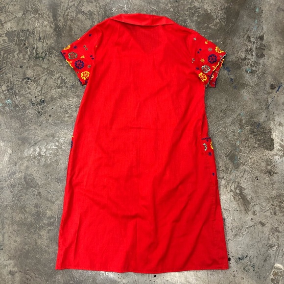 Vtg 80s Apron Midi Dress Americana Red Floral M/L - Picture 6 of 6